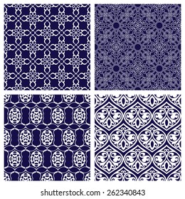 Set of seamless patterns in arabian style.Monochrome colors.Geometric textures. Vector illustration