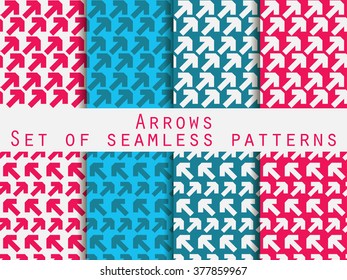 Set of seamless patterns with arrows. For wallpaper, bed linen, tiles, fabrics, backgrounds. Vector illustration.