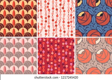 Set of seamless patterns in Art Deco style