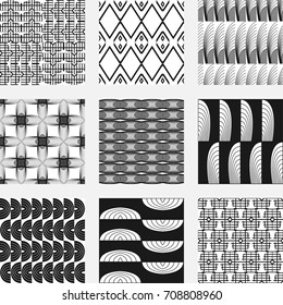 Set of seamless patterns in art deco retro vintage style of 1920s. Vector illustration.