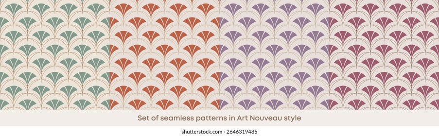 Set of seamless patterns in Art Nouveau style. For textiles, wallpaper, packaging. Vector illustration
