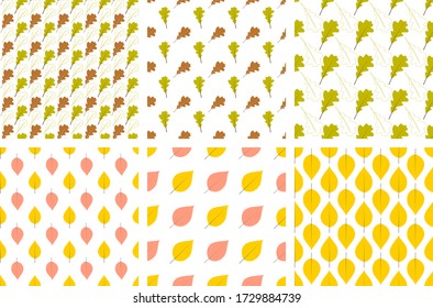 Set of seamless patterns of with autumn leaf , vector illustration. Use as background, wallpaper, pattern fills, paper print.