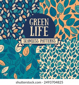 Set of seamless patterns with autumn leaves, vector illustration