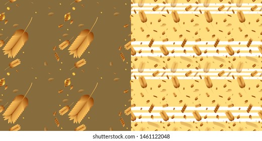 Set of seamless patterns autumn orange yellow and brown background for print web decoration or banner
