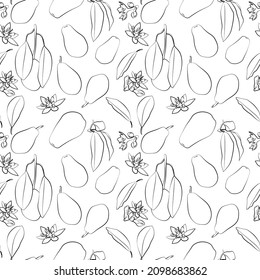 A set of seamless patterns of avocados, leaves, fruits and flowers, 1000x1000 pixels.