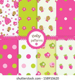 Set of seamless patterns for baby girl