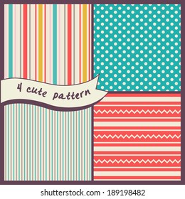 Set of seamless patterns. Background with stripes, polka dots and zig zag.