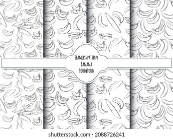 A set of seamless patterns of bananas, leaves and fruits, 1000x1000 pixels.