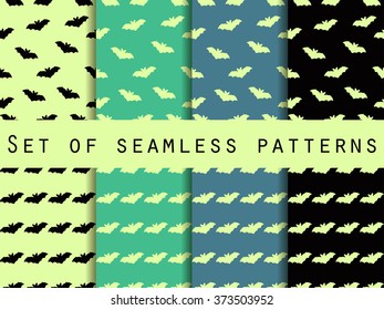 Set of seamless patterns with bats. Mystical. The pattern for wallpaper, bed linen, tiles, fabrics, backgrounds. Vector illustration.