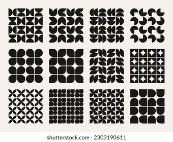 Zusammenstellung nahtloser Muster im Bauhausstil. Monochrome Vektorgrafik. Design für Papier, Textilien und Dekoration.