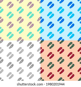 set of seamless patterns with Beach rubber slippers. Beach shoes. Ornament for decoration and printing on fabric. Design element. Vector
