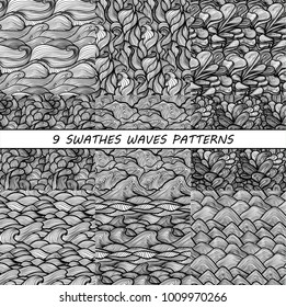 set of seamless patterns black and white cutlu lines