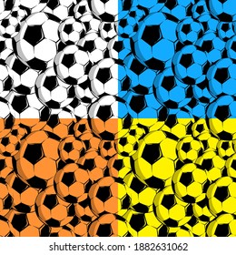set of seamless patterns with black and white classic sports soccer ball for football. Minimalistic contrast vector