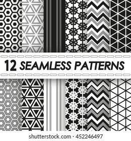 set of seamless patterns of black and white colors