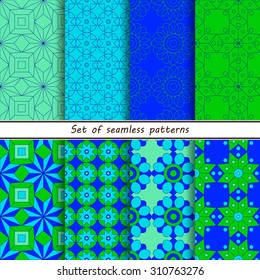 set of seamless patterns, blue with green