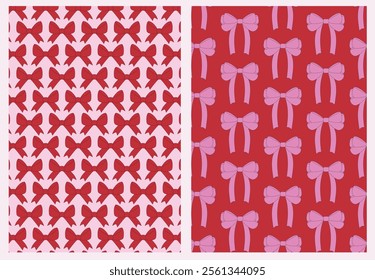Set of seamless patterns with bows, background for social media, website