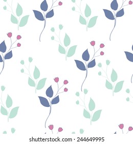 Set of seamless patterns with branches and flowers.Simple seamless pattern from vegetable elements with small flowers. Square vector illustration.
