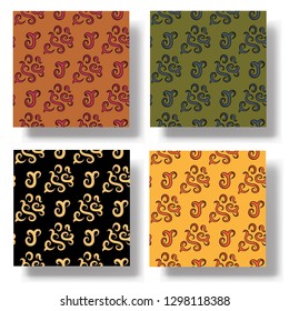 Set of seamless patterns, brown, green, yellow, black. openwork ornament