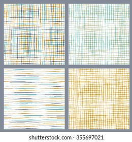 Set of seamless patterns of brush flourishes. Hand-drawn vertical, horizontal and checkered brush strokes on white background. Boundless background can be used for web page backgrounds and wallpapers.