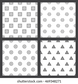 Set of  seamless patterns with brushstroke geometric shapes on white background vector illustration
