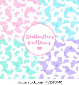 Set of seamless patterns with butterflies. Abstract background with butterflies. Vector illustration