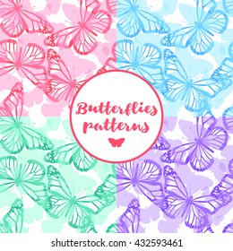 Set of seamless patterns with butterflies. Abstract background with butterflies. Vector illustration