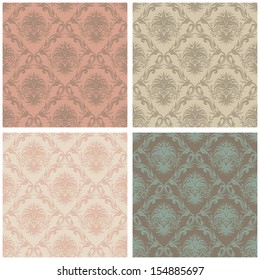 Set Of Seamless Patterns With Calligraphic Damask Ornament