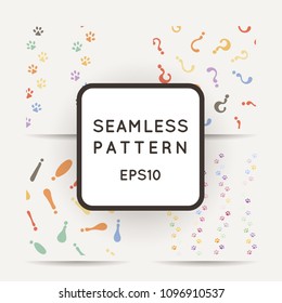 Set of seamless patterns of cat or dog footprint, letter symbols. Stylish vector prints.