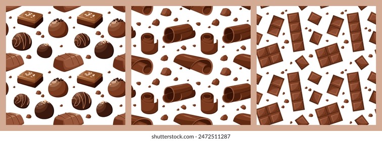 Set of seamless patterns with chocolate.