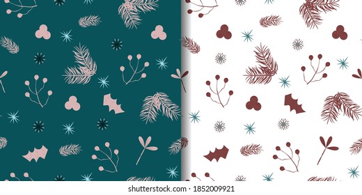 Set of seamless patterns with Christmas elements. For wrapping paper, packaging, textile and any surfaces.