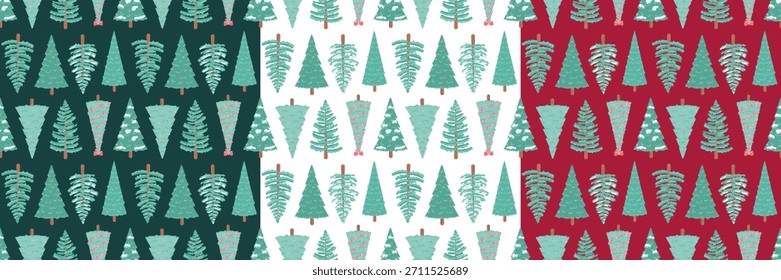 Un conjunto de patrones sin fisuras con Navidades y temas de Año Nuevo con árboles de Navidad.
