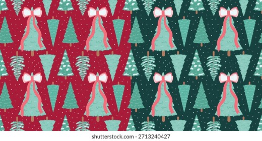 Un conjunto de patrones sin fisuras con Navidades y temas de Año Nuevo con árboles de Navidad.