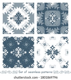 Set of seamless patterns christmas theme. Pattern of stars and puzzle pieces style. Vector illustration.
