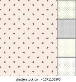 Set seamless patterns of christmas tree. Collection of five vector Christmas backgrounds.