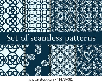 Set of seamless patterns with circles. Modern stylish texture. Vector illustration.