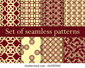 Set of seamless patterns with circles. Modern stylish texture. Vector illustration.