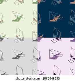 set of seamless patterns with classic and pyramid tea bag. Festive tea party. Ornament for decoration and printing on fabric. Design element. Vector