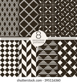 Set of seamless patterns. Classical stylish textures. Regularly repeating elegant geometrical patterns with different shapes. Vector element of graphical design