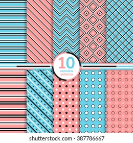 Set of seamless patterns. Collection of classical stylish textures. Regularly repeating geometrical patterns with different geometric shapes. Graphic design element