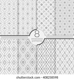 Set of seamless patterns. Collection of modern stylish textures. Regularly repeating geometrical ornaments with different geometric shapes. Modern vector design