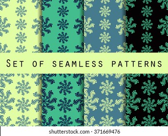 Set seamless patterns. Color mint. The pattern for wallpaper, bed linen, tiles, fabrics, backgrounds. Vector illustration.