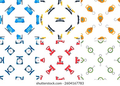 Set of seamless patterns with colorful scales measuring weight