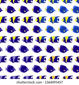 Set of seamless patterns with colorful tropical sea fish. Vector illustration.