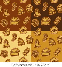 Set of seamless patterns with Cookies for Christmas. Gingerbread pattern. Vector illustrations