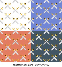 Satz nahtloser Muster mit Kreuzworträtsel. Turnier, Anfang des mittelalterlichen Duels. Ornament für Dekoration und Stoffdruck. Design-Element. Vektorgrafik