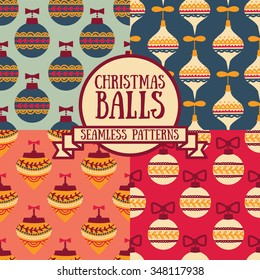 set of seamless patterns with cute christmas balls, vector illustration