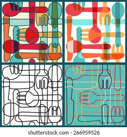 Set of seamless patterns with Cutlery. Four color options