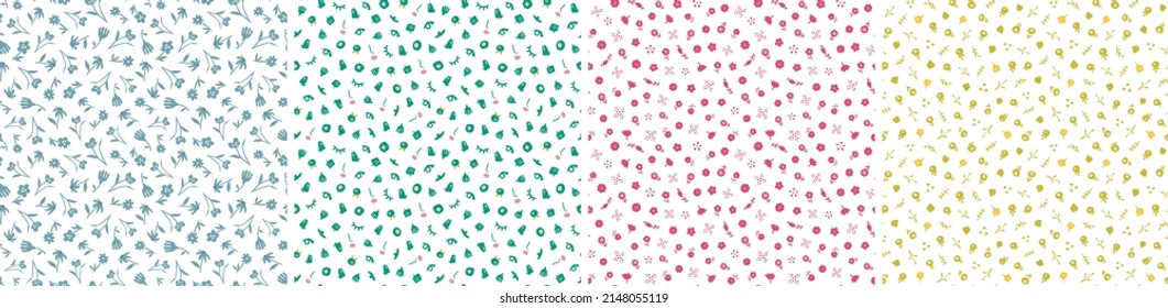 Conjunto de patrones sin fisuras en estilo de corte. Fondos vectoriales con flores y formas abstractas. Plantilla vectorial floral para tela, textil, papel pintado, decoración