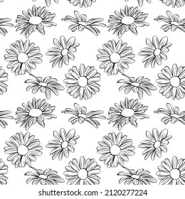 A set of seamless patterns with daisies, 1000x1000, vector graphics.