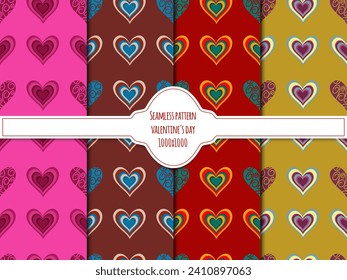Set of seamless patterns with decorative hearts. Valentine s day vector background. EPS10